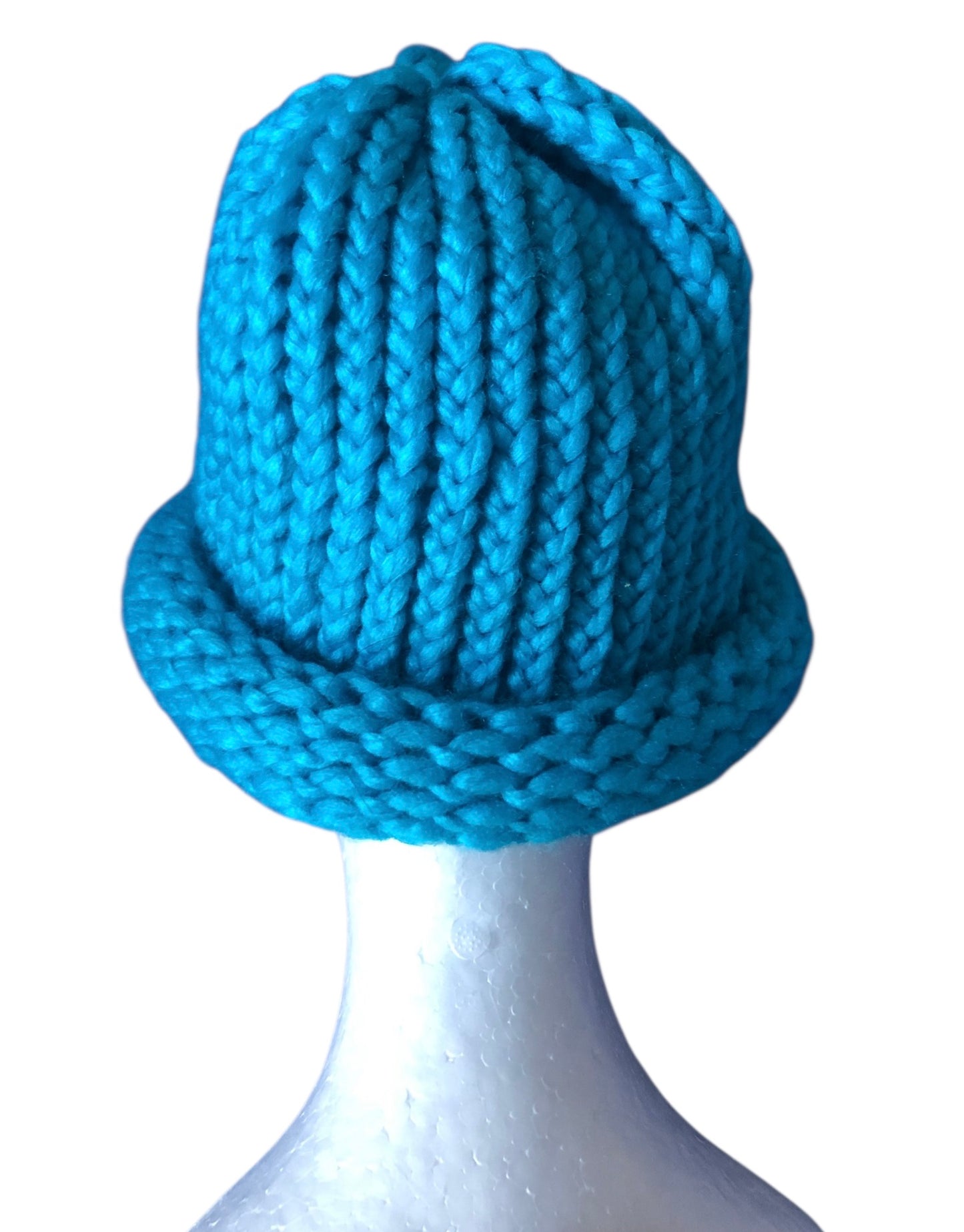 Hand Knit Blue Beanie for Adults – Chunky Rolled Brim Hat | Warm Winter Beanie