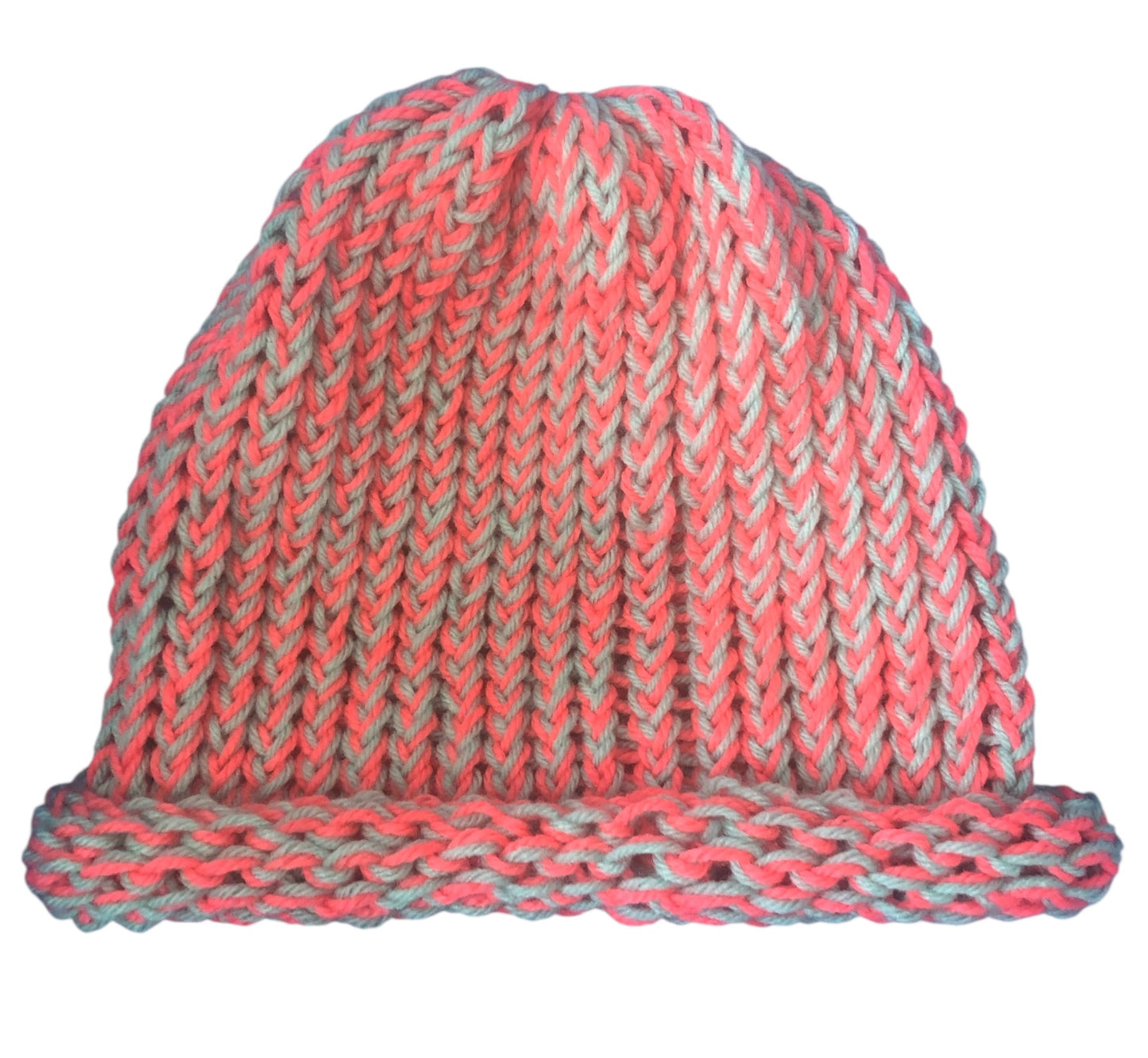Hand-Knit Tropical Colour Beanie – Turquoise & Coral – Adult Size Hat