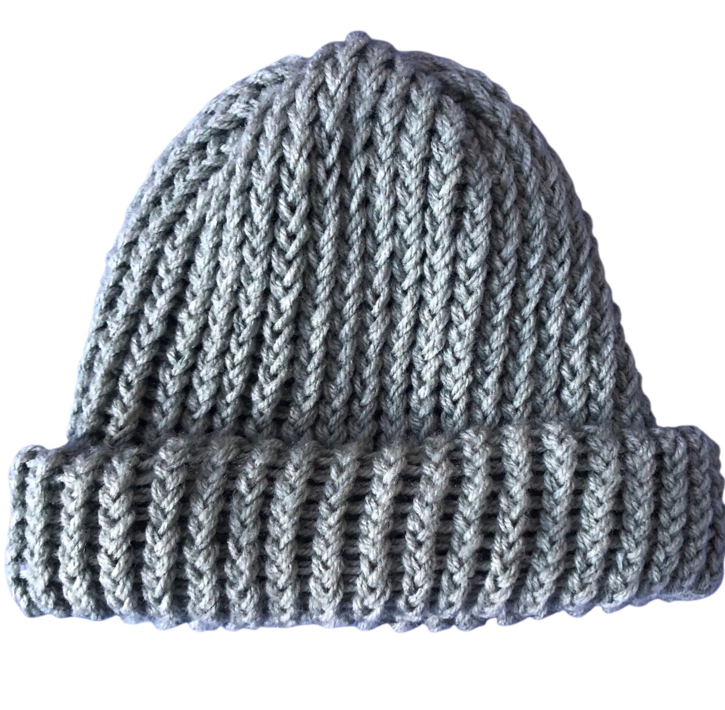 Hand Knit Sage Green Beanie – Chunky Ribbed Winter Hat for Adults