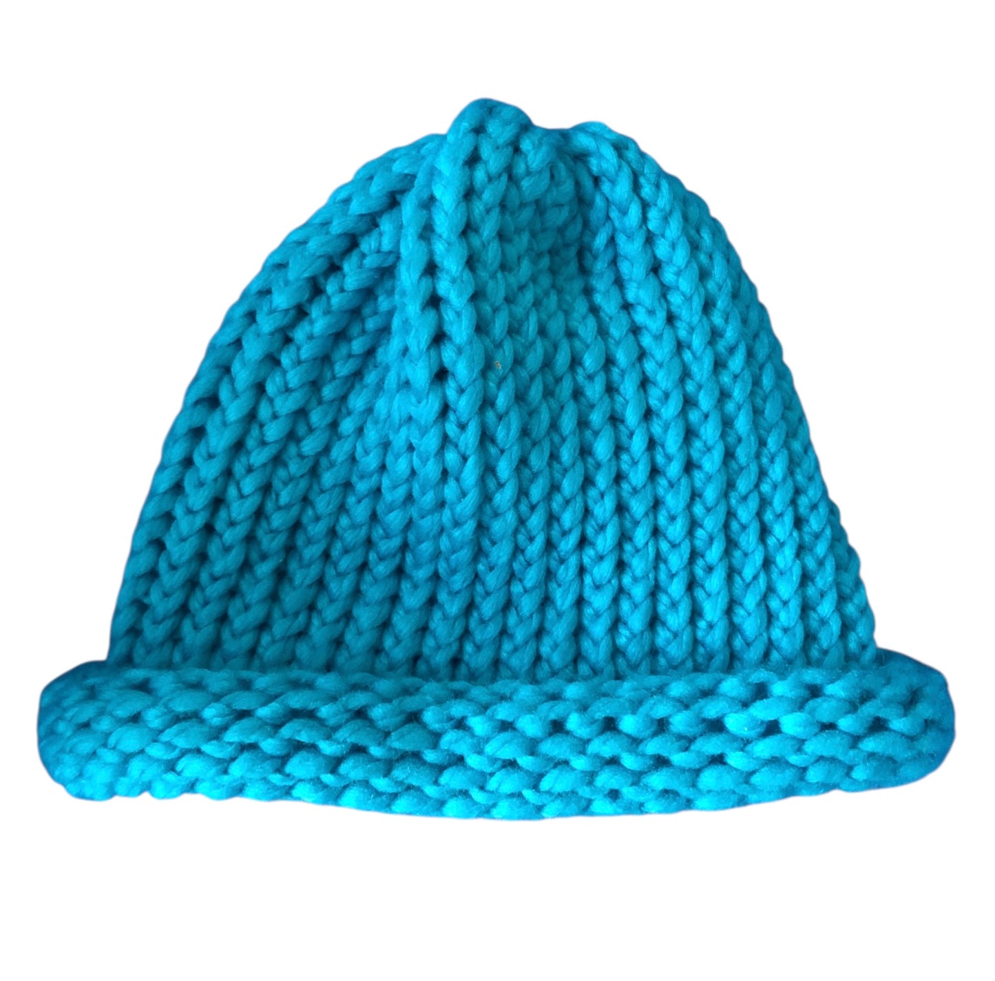 Hand Knit Blue Beanie for Adults – Chunky Rolled Brim Hat | Warm Winter Beanie