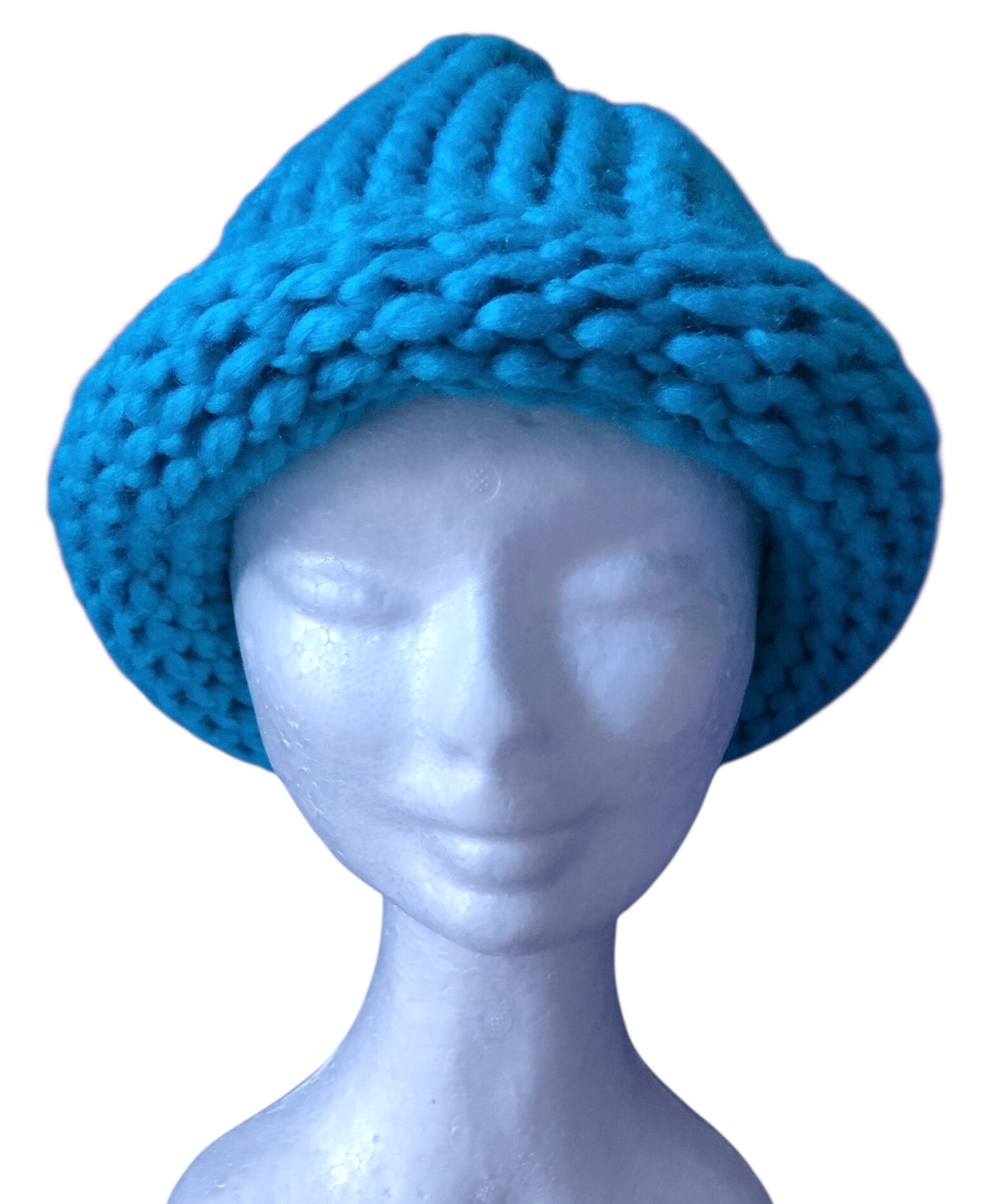 Hand Knit Blue Beanie for Adults – Chunky Rolled Brim Hat | Warm Winter Beanie